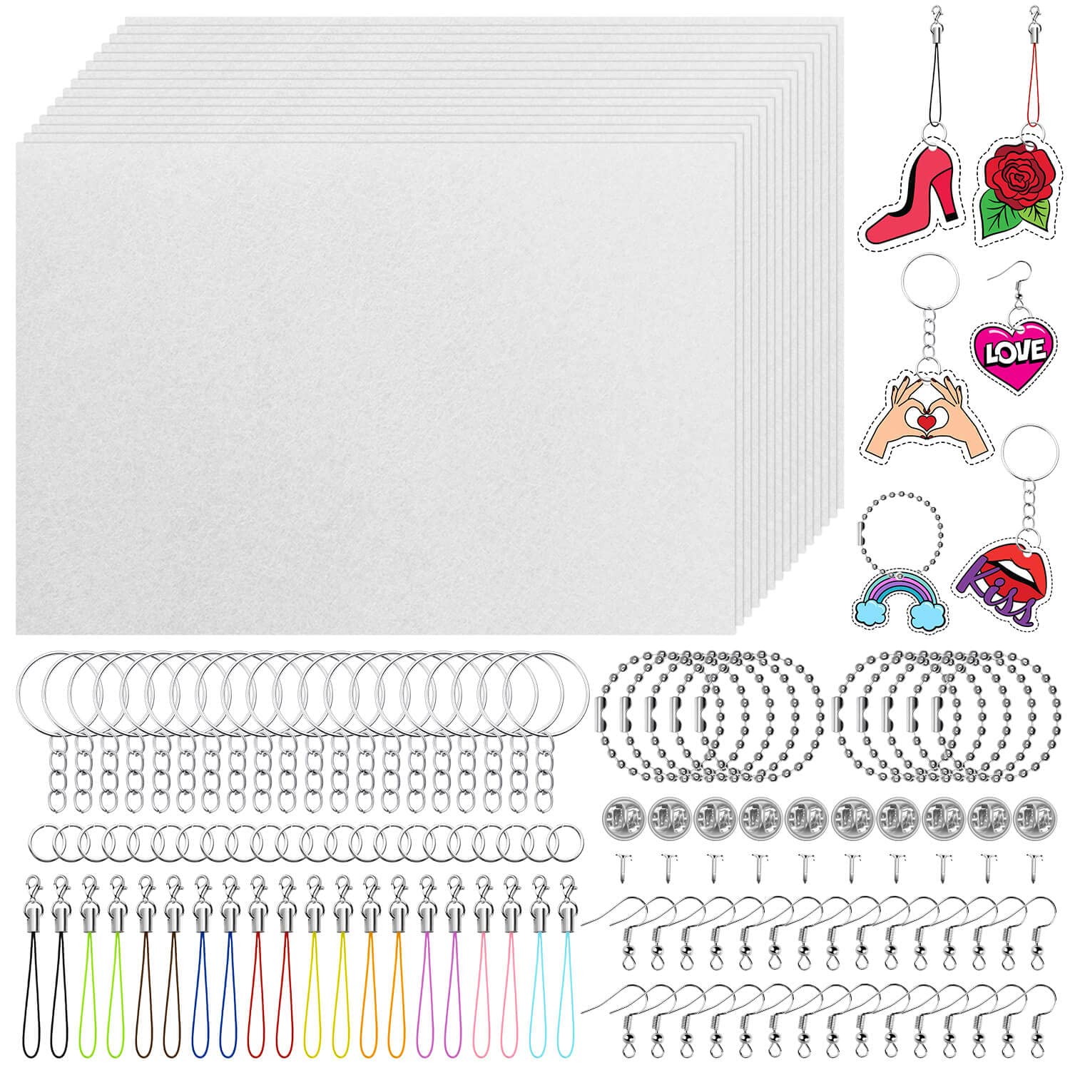 cridoz Shrink Plastic Keychain Kit, Shrink Art Kit Including 25 Sheets Shrink Film, Keychains Jewelry Accessories for Kids Creative Art and Craft Activity