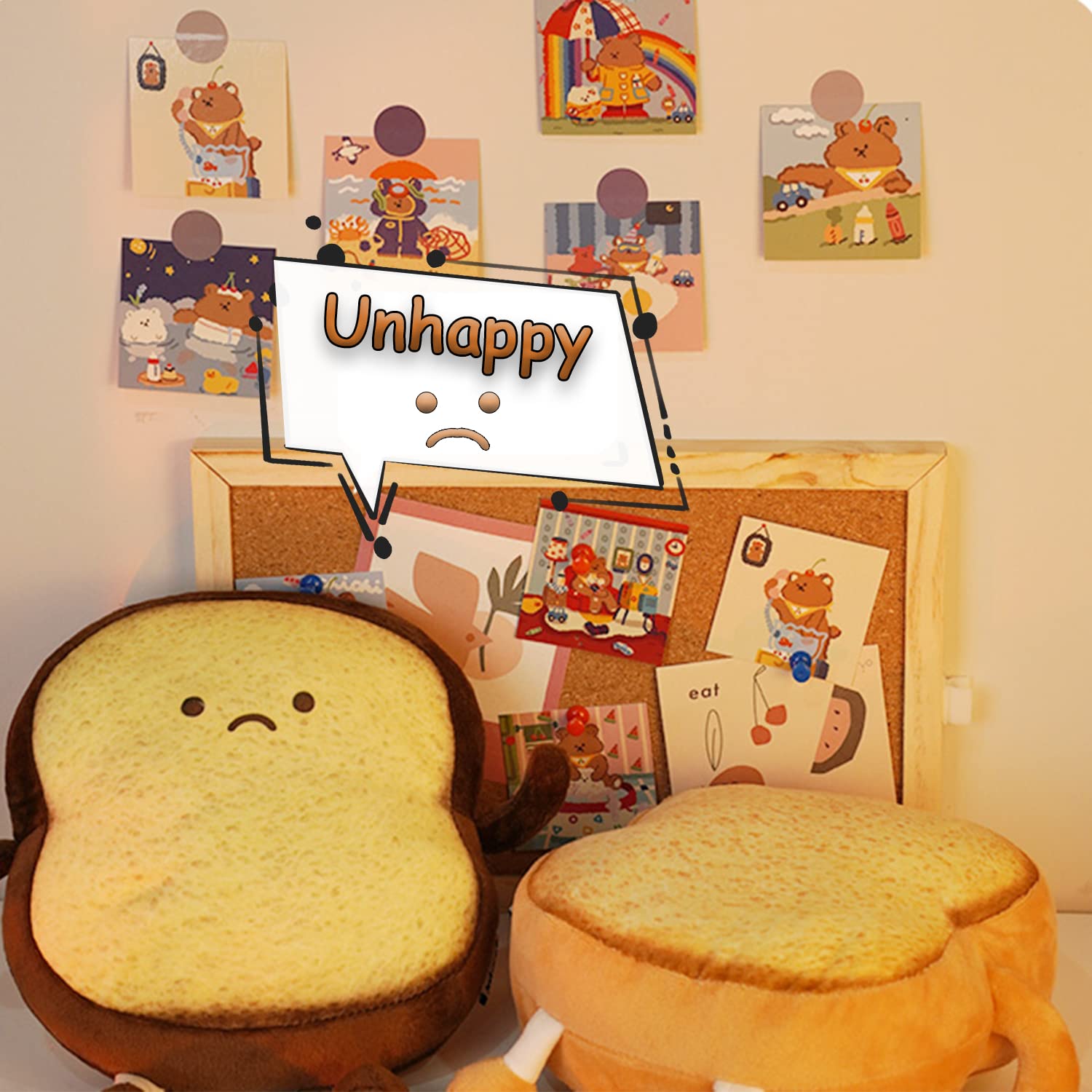 RELIGES Toast Bread Plush Pillow,Cute Simulation Bread Shape Pillow Soft Lumbar Back Cushion Plush Stuffed Toy for Home Decor (Unhappy)