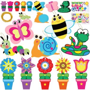 ayfjovs 40 pack flowers bug craft kits for kids, spring summer crafts for kids, flower butterfly craft insect craft for early education classroom spring bulletin board decoration, mother's day crafts