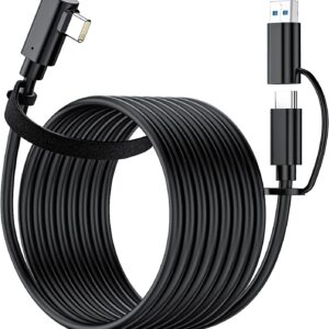 TechMatte Link Cable 16FT/5M Compatible with Oculus Quest 2/1, PC/Steam VR, 5Gbps High Speed PC Data Transfer, USB 3.2 GEN1 Type C to C, with USB-C to USB-A Adapter, Cable for VR Headset and Gaming PC