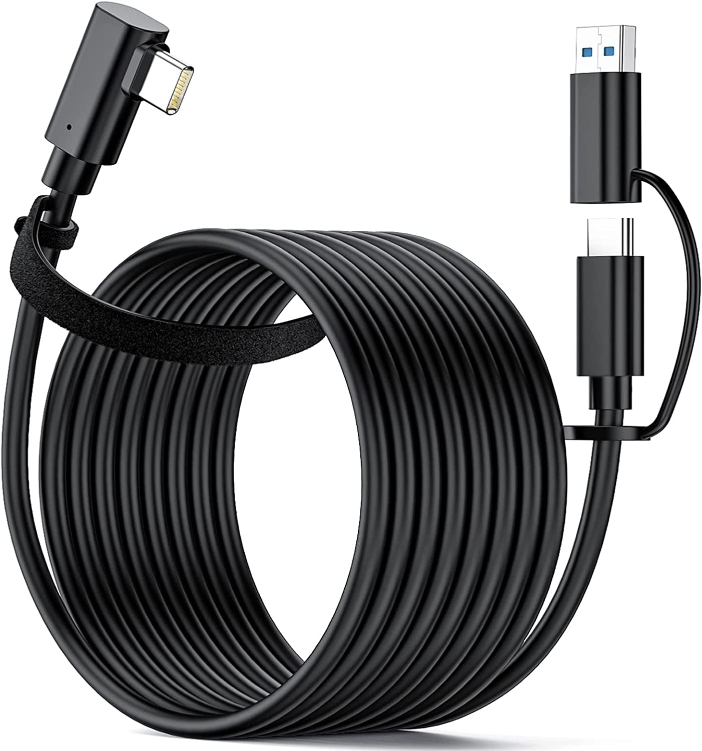 TechMatte Link Cable 16FT/5M Compatible with Oculus Quest 2/1, PC/Steam VR, 5Gbps High Speed PC Data Transfer, USB 3.2 GEN1 Type C to C, with USB-C to USB-A Adapter, Cable for VR Headset and Gaming PC