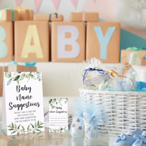 61 Pieces Baby Shower Games Include Greenery Baby Name Suggestion Sign and 50 Baby Shower Name Suggestion Cards with 10 Pencils for Baby Shower Party Decor