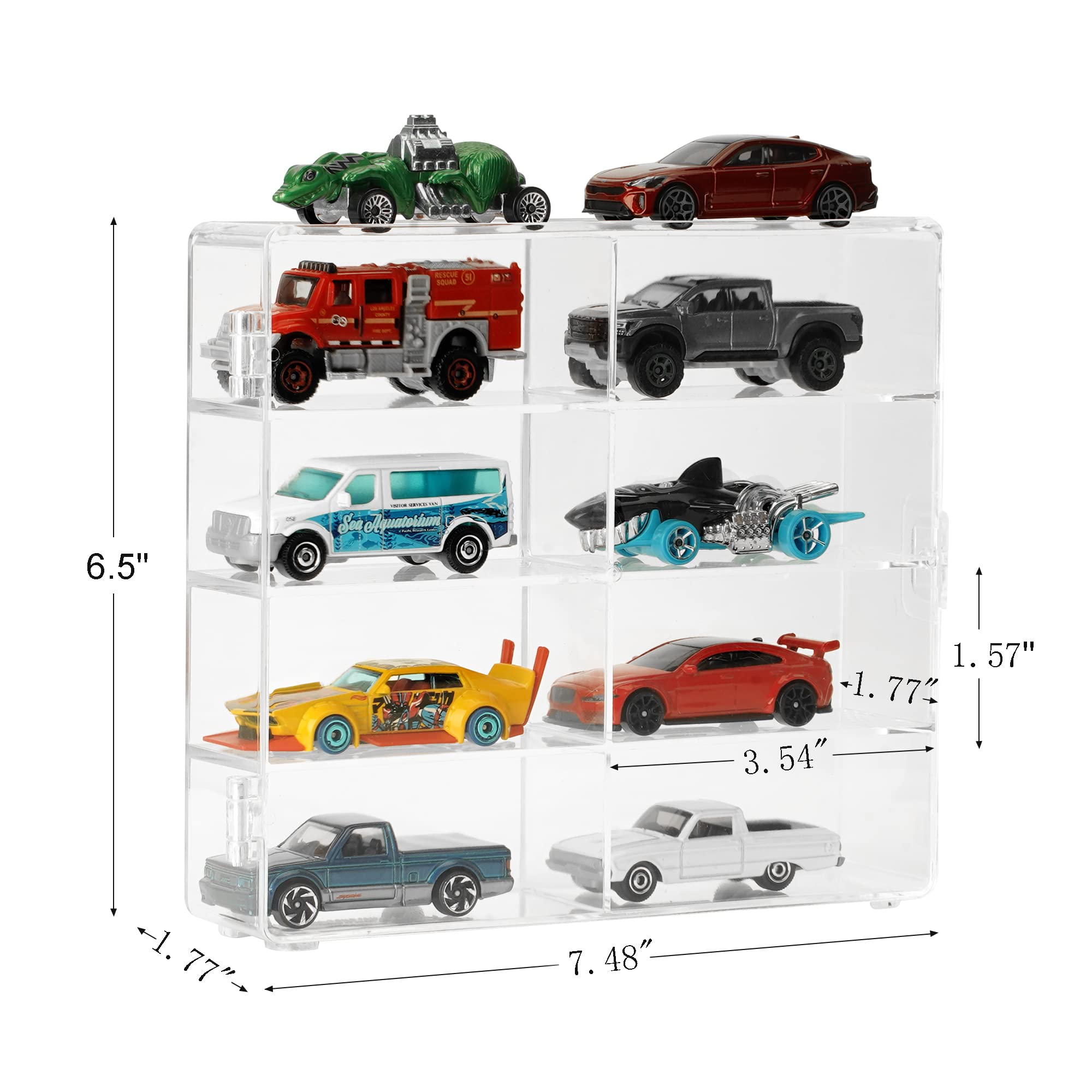 KISLANE Acrylic Display Case Compatible with Toy Cars, Matchbox Cars, 8 Slots Display Case for Toy Cars, Matchbox Cars (Small-8 Slots)