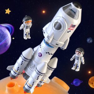 temi space shuttle rocket toys for 3 4 5 6 7 8 9 years old kids science educational 5-in-1 stem aerospace toys with 2 astronauts, projection lamp, space adventure toys gift for boys girls 3+