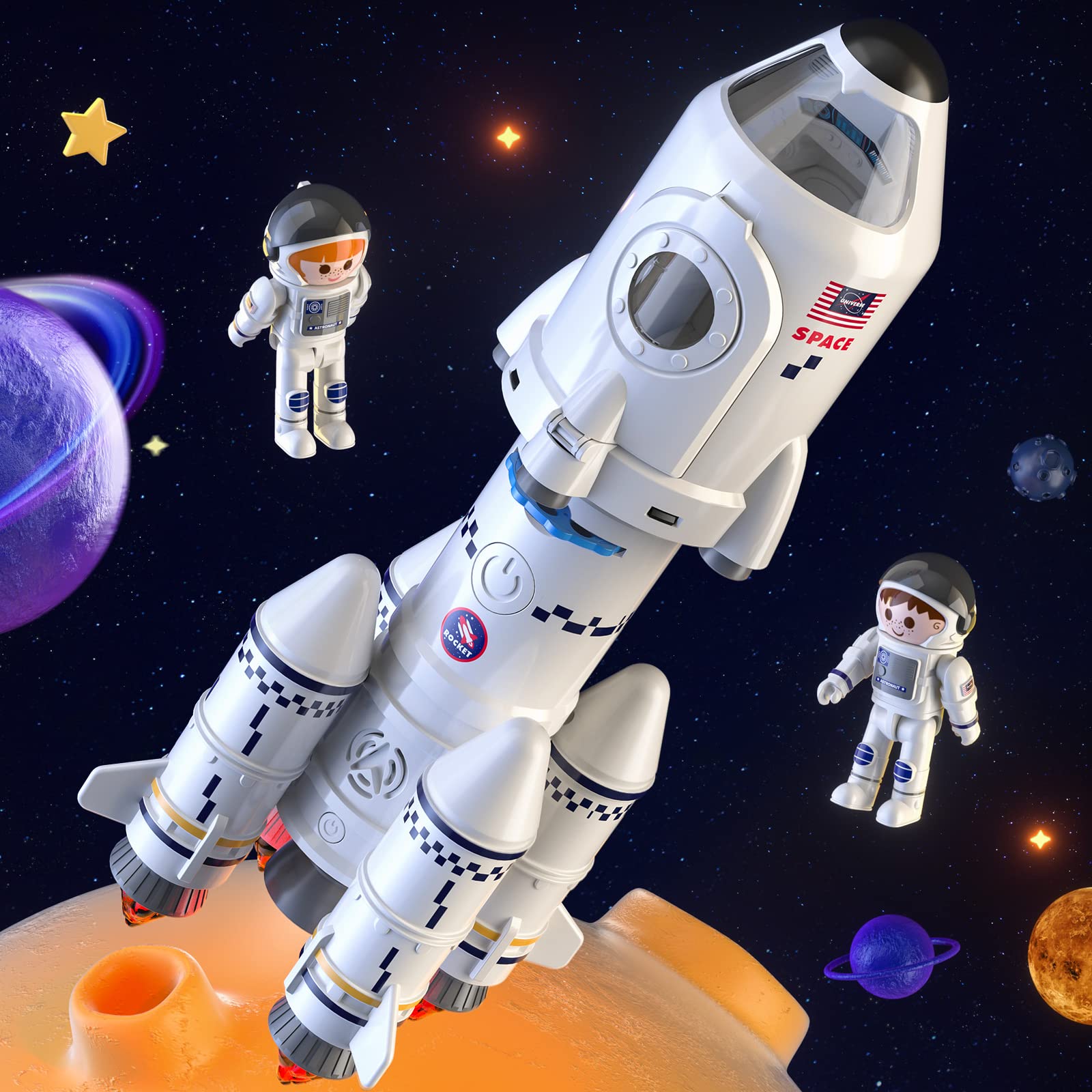 TEMI Space Shuttle Rocket Toys for 3 4 5 6 7 8 9 Years Old Kids Science Educational 5-in-1 STEM Aerospace Toys with 2 Astronauts, Projection Lamp, Space Adventure Toys Gift for Boys Girls 3+