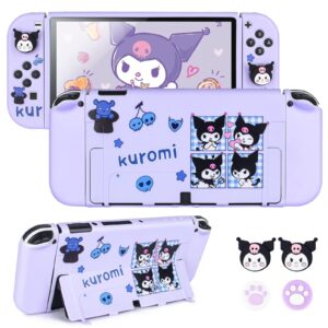 dlseego little devil rabbit switch oled case silicone protective case soft shockproof cover durable scratch resistant skin with 4pcs cute thumb grips caps - purple