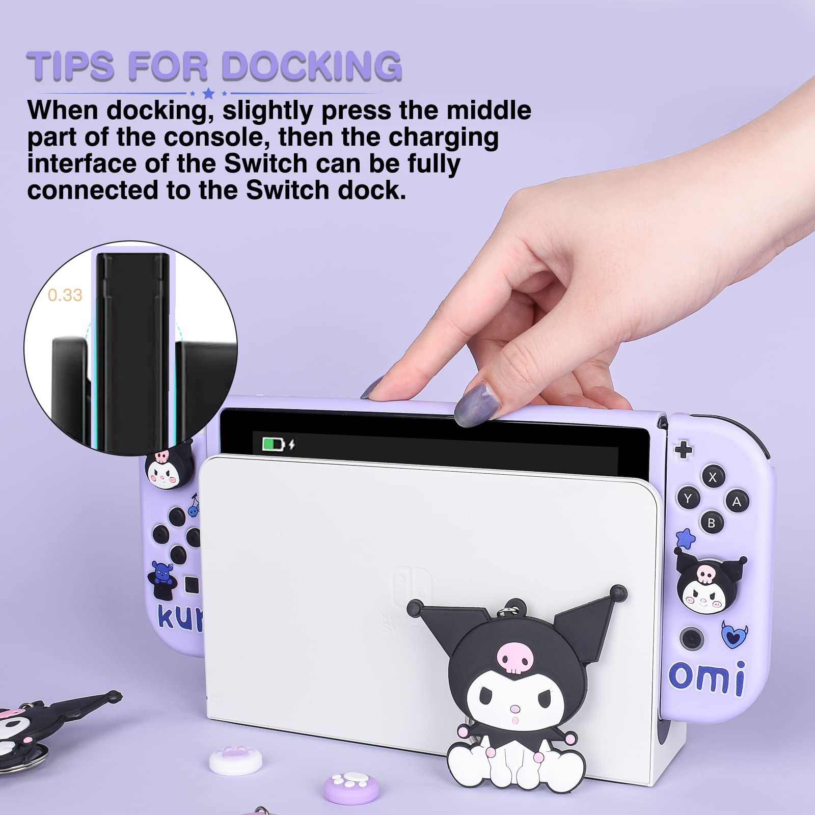 DLseego Little Devil Rabbit Switch OLED Case Silicone Protective Case Soft Shockproof Cover Durable Scratch Resistant Skin with 4PCS Cute Thumb Grips Caps - Purple