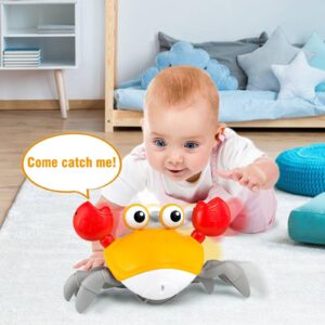 JATOTVE Baby Toys Crawling Crab Tummy Time Toy, Dancing Moving Walking Escape Cute Crab Learning Crawl Boy/Girl Gift, Interactive Development Sensory Toy for Infants Babies Toddlers Kids (Orange)