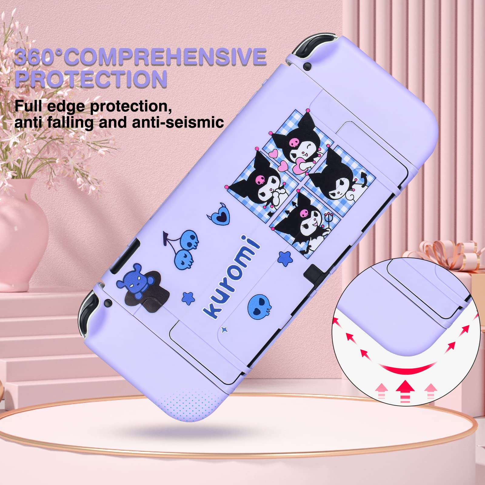 DLseego Little Devil Rabbit Switch OLED Case Silicone Protective Case Soft Shockproof Cover Durable Scratch Resistant Skin with 4PCS Cute Thumb Grips Caps - Purple