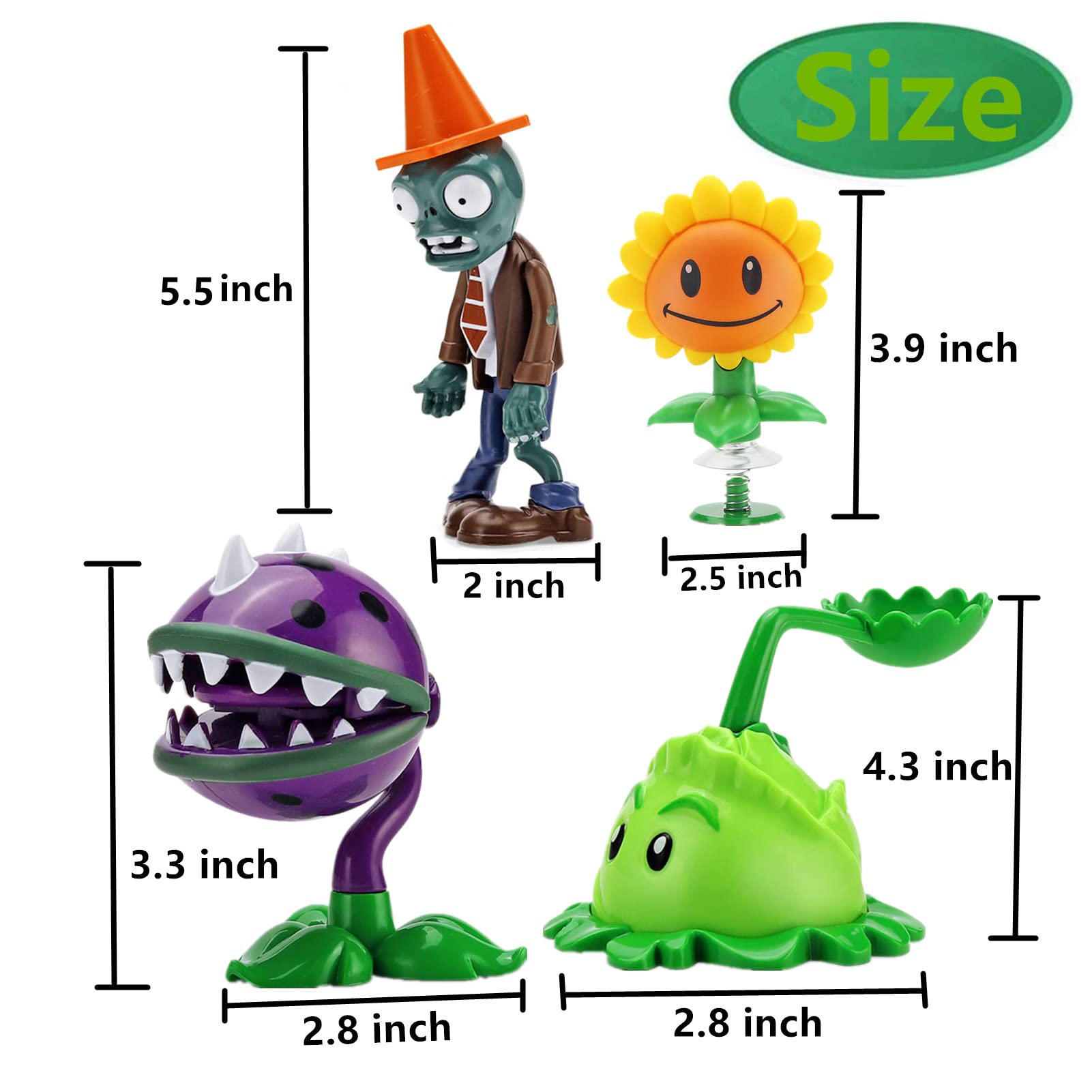 JHESAO 4 PCS Plants and Zombies Toys Action Figures Zombies PVZ Toys Set 1 2 Series Great Gifts for Kids and Fans,Birthday and Christmas Party