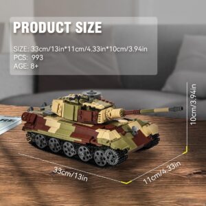 DAHONPA Tiger II Army Tank Building Block(900+ PCS),WW2 Military Historical Collection Tank Model with Soldier Figures,Toys Gifts for Kid and Adult