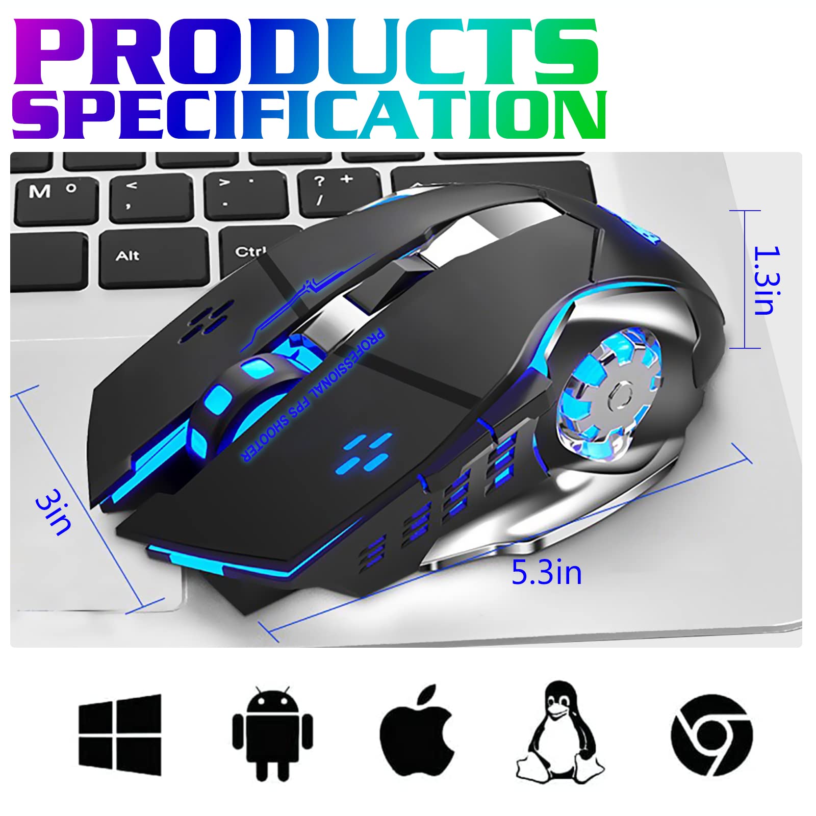 UrbanX Bluetooth Mouse, Rechargeable Wireless Mouse Multi-Device (Tri-Mode:BT 5.0/4.0+2.4Ghz) with 3 DPI Options, Ergonomic Optical Portable Silent Mouse for Dell G15 5511 Gaming Laptop Silver Green