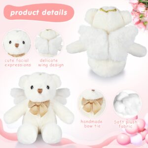 HyDren Angel Bear Plush Stuffed Animal with Wings White Bear Dolls for Boys Girls Birthday Gift (Ribbon Bow, 10 Inch)