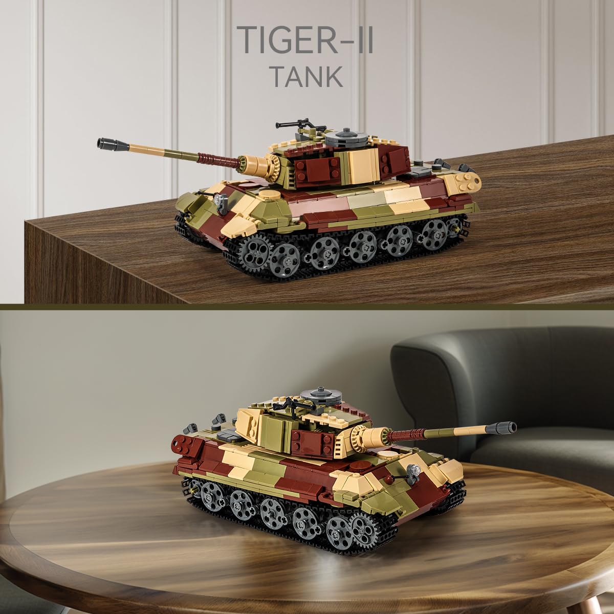 DAHONPA Tiger II Army Tank Building Block(900+ PCS),WW2 Military Historical Collection Tank Model with Soldier Figures,Toys Gifts for Kid and Adult