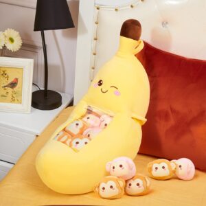 cute throw pillow stuffed banana toys kawaii banana plush avocado stuffed animal carrot removable fluffy creative gifts cat paw dinosaur for teens adults birthday wedding party supplies (banana)