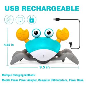 JATOTVE Baby Toys Crawling Crab Tummy Time Toy, Dancing Moving Walking Escape Cute Crab Learning Crawl Boy/Girl Gift, Interactive Development Sensory Toy for Infants Babies Toddlers Kids (Blue)