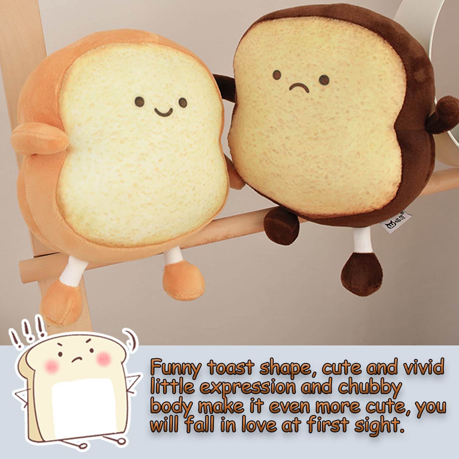 RELIGES Toast Bread Plush Pillow,Cute Simulation Bread Shape Pillow Soft Lumbar Back Cushion Plush Stuffed Toy for Home Decor (Unhappy)