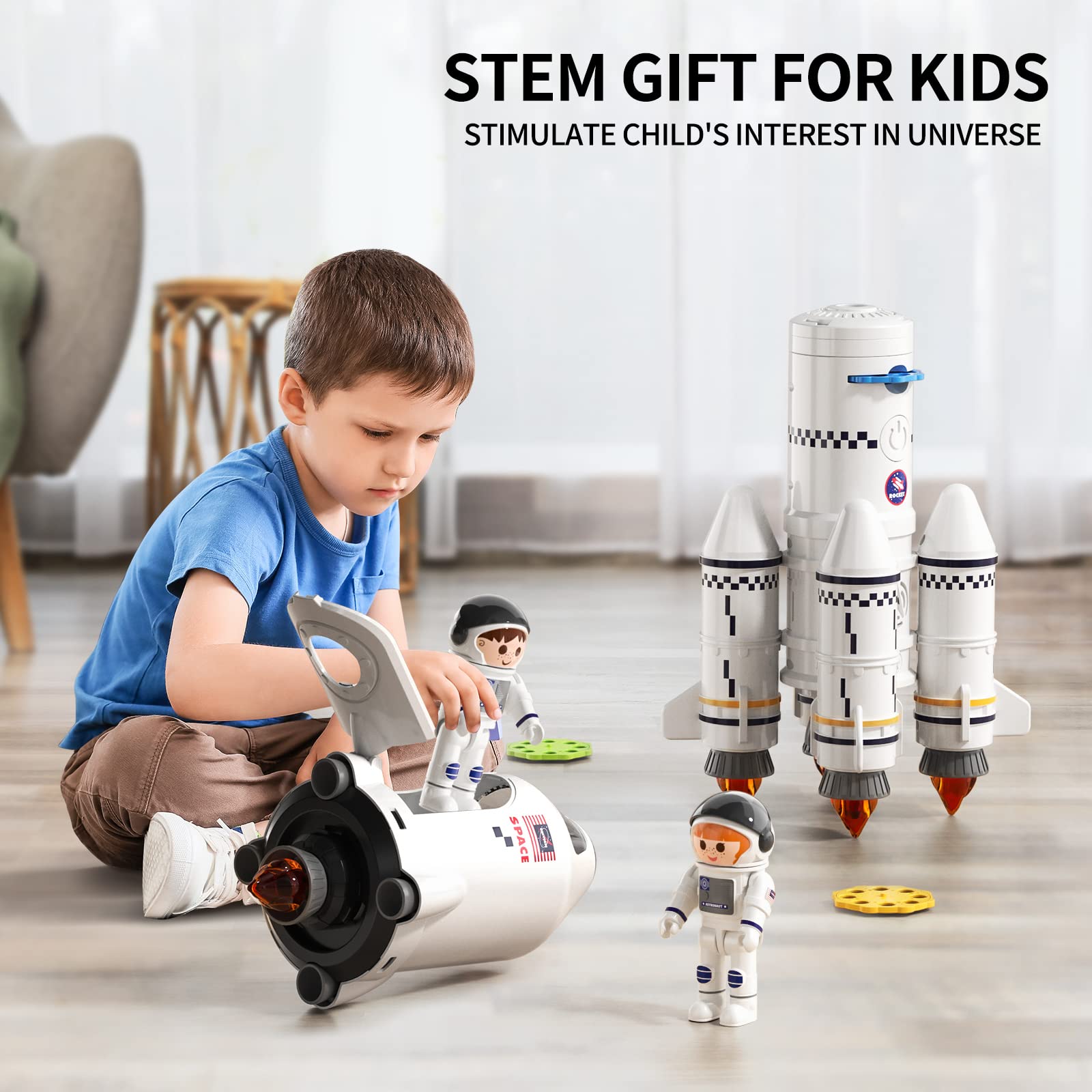 TEMI Space Shuttle Rocket Toys for 3 4 5 6 7 8 9 Years Old Kids Science Educational 5-in-1 STEM Aerospace Toys with 2 Astronauts, Projection Lamp, Space Adventure Toys Gift for Boys Girls 3+