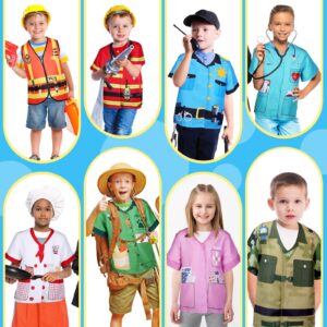 Jiuguva 12 Pcs Kids Pretend Play Costumes Firefighters Police Officers Astronauts Racers Unisex Cosplay Set(Classic)