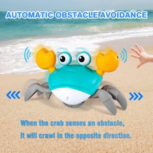 JATOTVE Baby Toys Crawling Crab Tummy Time Toy, Dancing Moving Walking Escape Cute Crab Learning Crawl Boy/Girl Gift, Interactive Development Sensory Toy for Infants Babies Toddlers Kids (Blue)