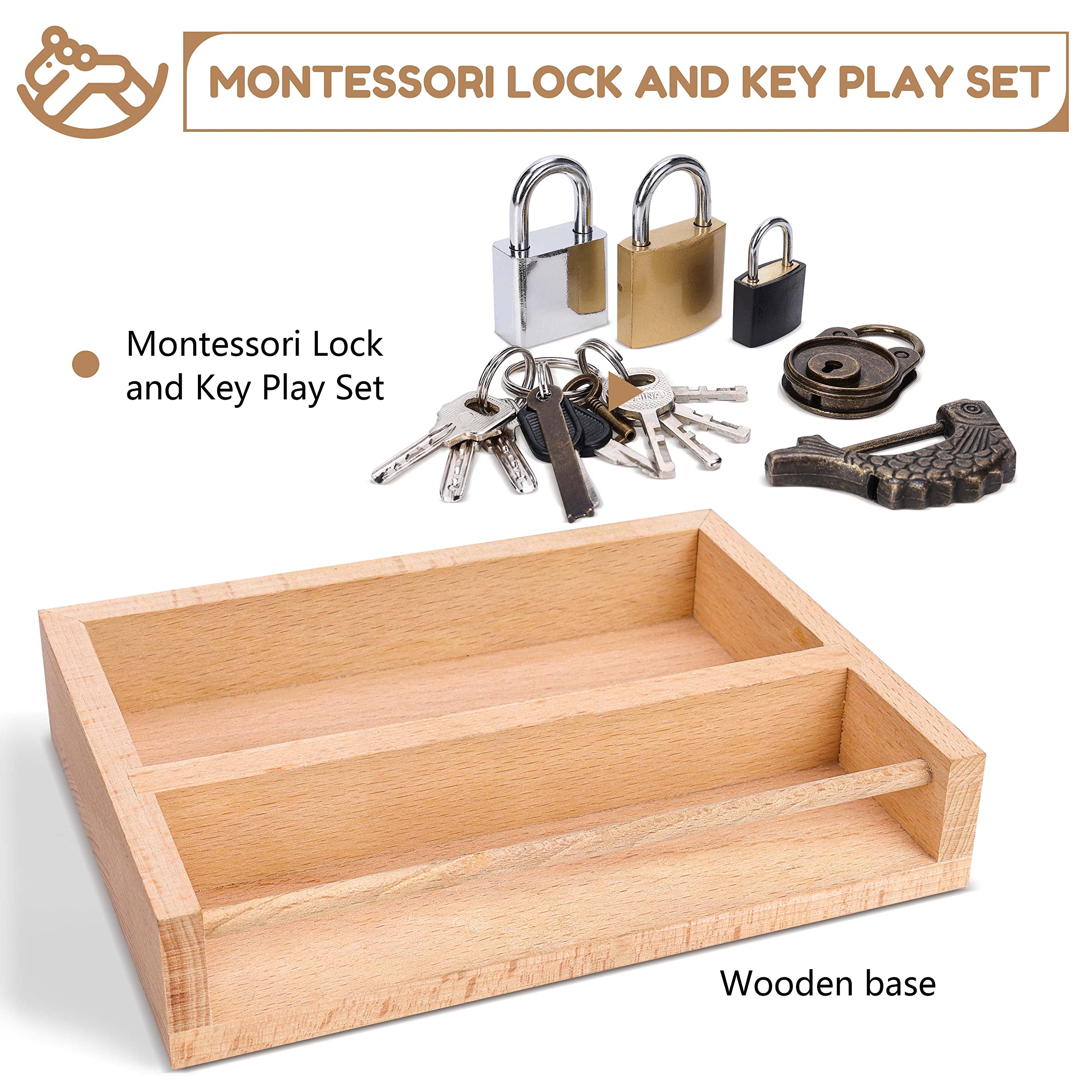 Woodtoe Montessori Lock and Key Toy Set for Kids, Educational Lock Set Keys, Wooden Learning Montessori Materials for 3 4 5 6 Toddlers, Preschool, Home Classroom STEM Educational Birthday Toys