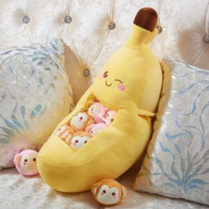 Cute Throw Pillow Stuffed Banana Toys Kawaii Banana Plush Avocado Stuffed Animal Carrot Removable Fluffy Creative Gifts Cat Paw Dinosaur for Teens Adults Birthday Wedding Party Supplies (Banana)