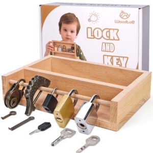 woodtoe montessori lock and key toy set for kids, educational lock set keys, wooden learning montessori materials for 3 4 5 6 toddlers, preschool, home classroom stem educational birthday toys