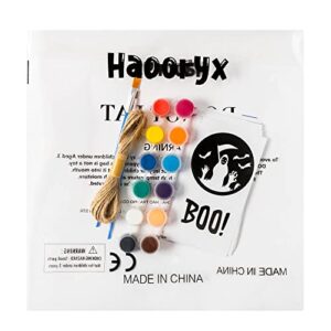 Haooryx 21Pcs DIY Halloween Mason Jar Sticker Set, DIY Your Own Mason Jar Art Craft Kit Sticker Pigment Paintbrush Hemp Rope for Halloween Party Home Decorations Classroom DIY Art Project Kids Gift