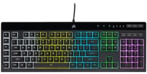 corsair k55 pro lite rgb wired membrane gaming keyboard (5-zone dynamic rgb backlighting, six macro keys with stream deck integration, ip42 dust and spill resistant, dedicated media keys) black