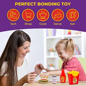 ToyVelt 70-Piece Play Food Sets for Kids Kitchen, BPA Free Toy Food, Ideal Kitchen Playset Gift for Christmas, Birthday, Safe Toddler Play Kitchen, Durable, Round Edges