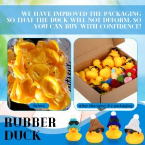 24 Pcs Mini Rubber Ducks in Bulk with 24 Sunglasses and 24 Hats, Yellow Small Mini Ducks Bathtub Toys Bath Toy for Cruise Baby Shower Kids Gift Holiday Birthday Party Favors