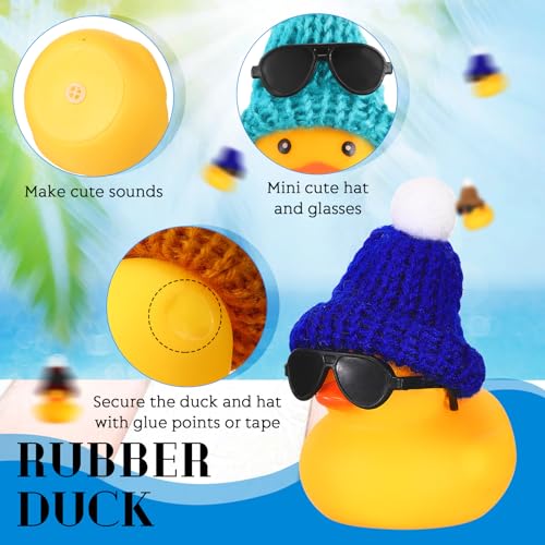 24 Pcs Mini Rubber Ducks in Bulk with 24 Sunglasses and 24 Hats, Yellow Small Mini Ducks Bathtub Toys Bath Toy for Cruise Baby Shower Kids Gift Holiday Birthday Party Favors