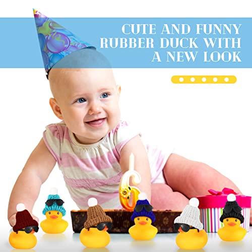 24 Pcs Mini Rubber Ducks in Bulk with 24 Sunglasses and 24 Hats, Yellow Small Mini Ducks Bathtub Toys Bath Toy for Cruise Baby Shower Kids Gift Holiday Birthday Party Favors