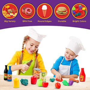 ToyVelt 70-Piece Play Food Sets for Kids Kitchen, BPA Free Toy Food, Ideal Kitchen Playset Gift for Christmas, Birthday, Safe Toddler Play Kitchen, Durable, Round Edges