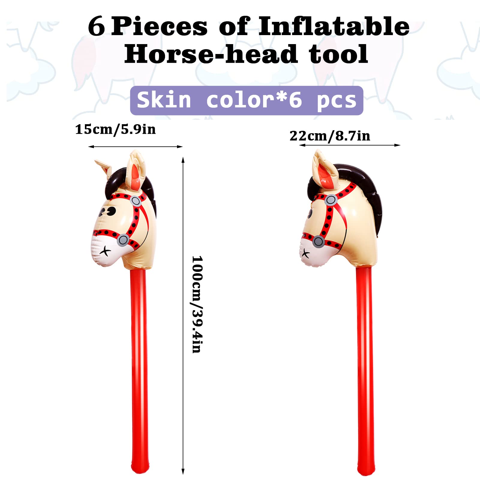 OBANGONG 6 Pcs Inflatable Stick Horse Inflatable Horse Head Stick Balloon Funny Stick Horse Toy for Kids Inflatable Horse on a Stick for Western Cowboy Pony Horse Baby Shower Cowboy Party Supplies