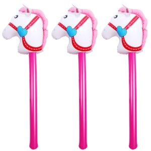 OBANGONG 3 Pcs Inflatable Stick Horse Inflatable Horse Head Stick Balloon Funny Stick Horse Toy for Kids Inflatable Horse on a Stick for Western Cowboy Pony Horse Baby Shower Cowboy Party Supplies