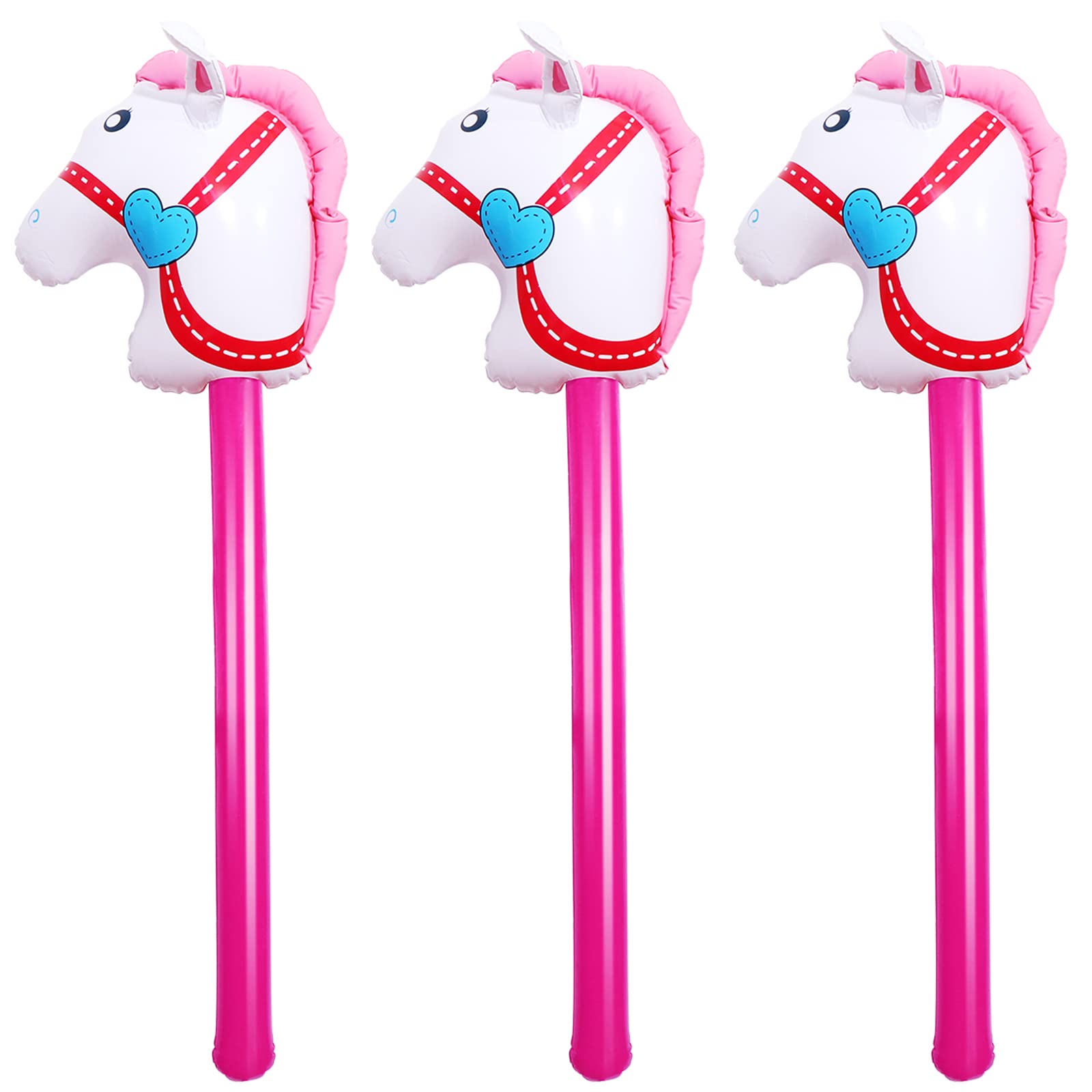 OBANGONG 3 Pcs Inflatable Stick Horse Inflatable Horse Head Stick Balloon Funny Stick Horse Toy for Kids Inflatable Horse on a Stick for Western Cowboy Pony Horse Baby Shower Cowboy Party Supplies