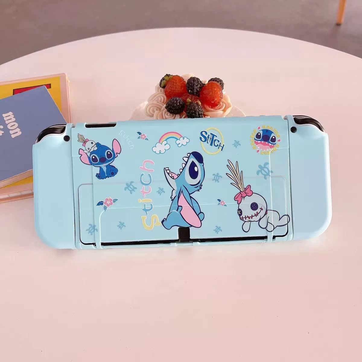 Cute Stitch Case Compatible with Nintendo Switch OLED, Dockable Case Cover, Ergonomic Soft TPU Grip Case for Joycon, Sparkle Skin Set