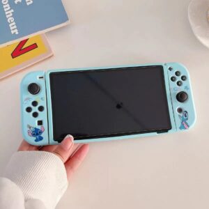 Cute Stitch Case Compatible with Nintendo Switch OLED, Dockable Case Cover, Ergonomic Soft TPU Grip Case for Joycon, Sparkle Skin Set