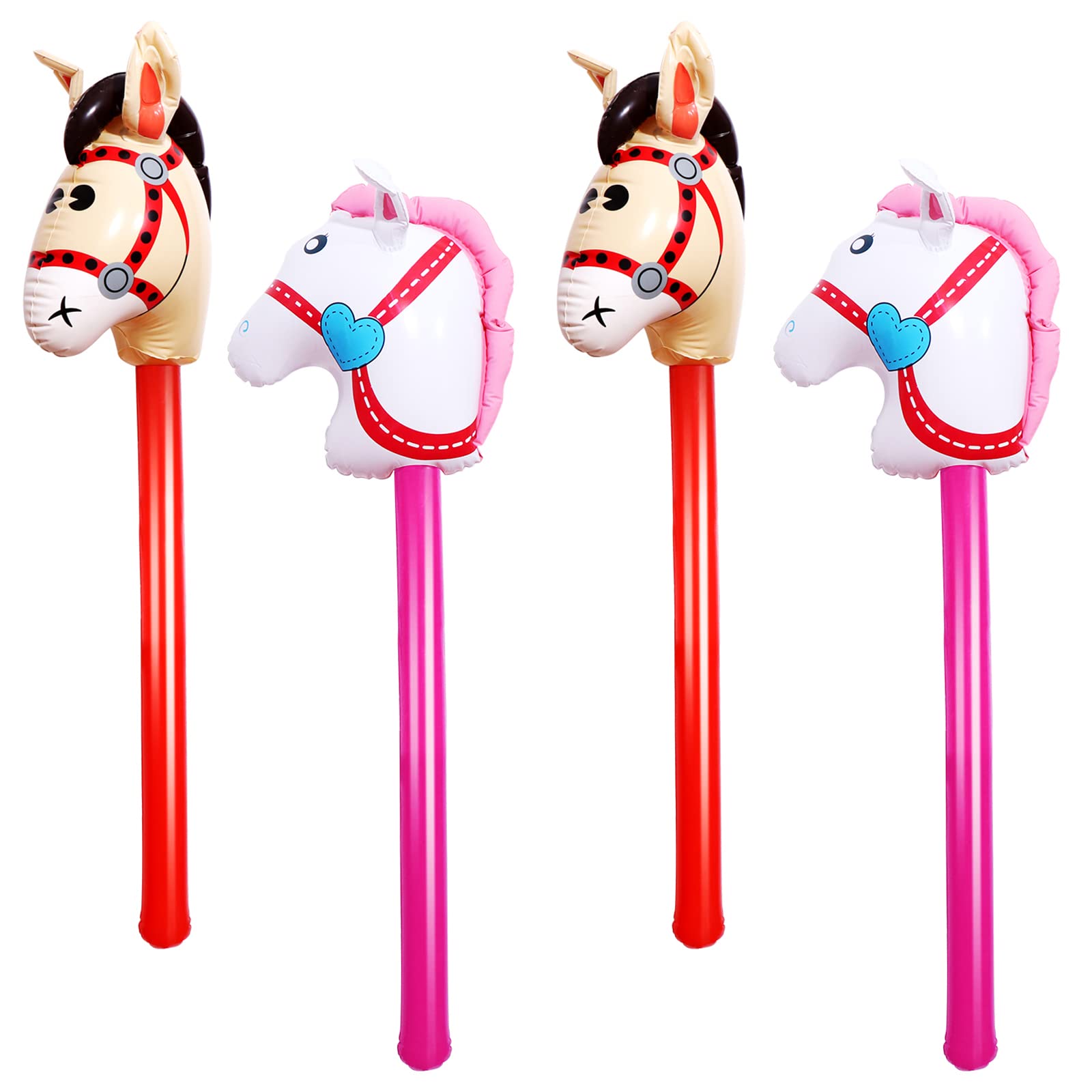 OBANGONG 4 Pcs Inflatable Stick Horse Inflatable Horse Head Stick Balloon Funny Stick Horse Toy for Kids Inflatable Horse on a Stick for Western Cowboy Pony Horse Baby Shower Cowboy Party Supplies