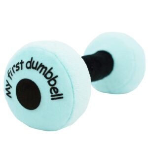 June Garden 6" My First Dumbbell - Plush Baby Rattle Toy - Safe Soft Barbell Workout Toy for Infants Boys and Girls - Blue