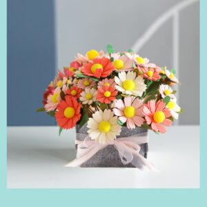 DIY Felt Flower Art Craft Kit,DIY Felt Daisy Bouquet Kit, Floral Gifts,Beginner Craft Kit,Arrange Pre-Cut Felt Flowers and Foliage