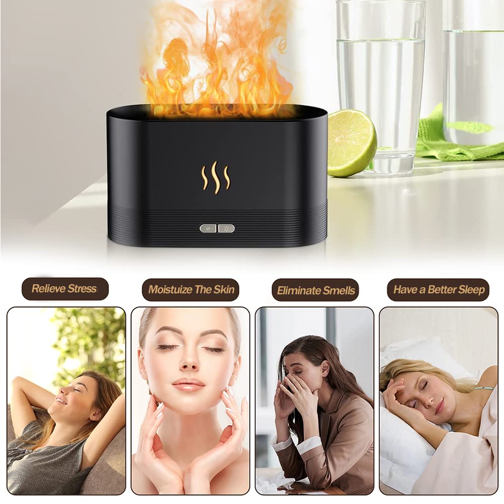 Komake Flame Diffuser Humidifier, Ultra-Silent Cool Mist Air Fire Diffuser, 2 Brightness Night Light & Auto-Off, Essential Oil Aromatherapy Flame Humidifier Aroma Diffuser for Home, Office or Yoga