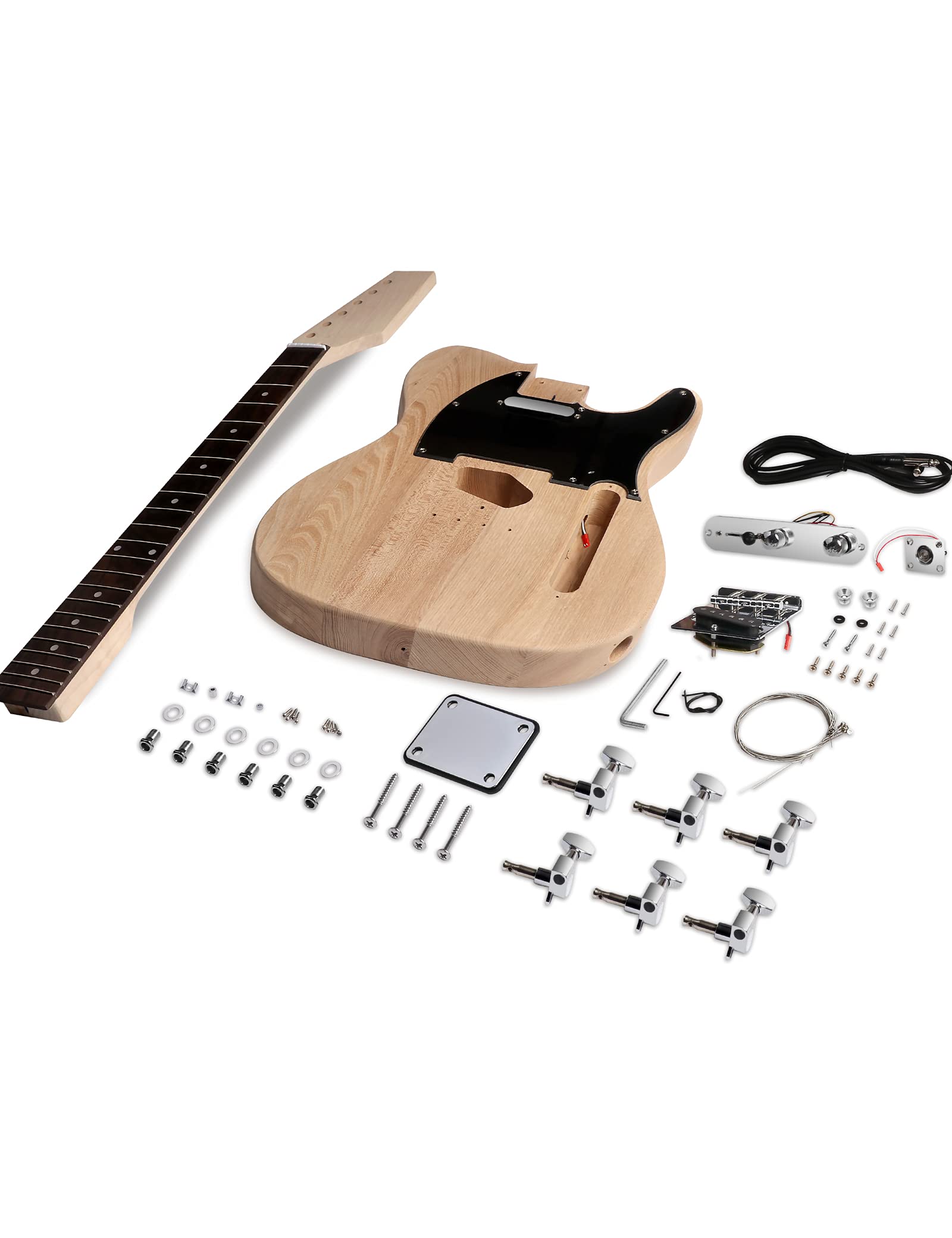 Fistrock DIY Electric Guitar Kit Beginner Kit 6 String Right Handed with Ash Body Hard Maple Neck Rosewood Fingerboard Chrome Hardware Build Your Own Guitar.