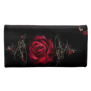 Howilath Red Rose Flower Pattern Women Trifold Wallet Large Capacity Credit Card Holder Organizer Clutch Purse Travel Money Bags