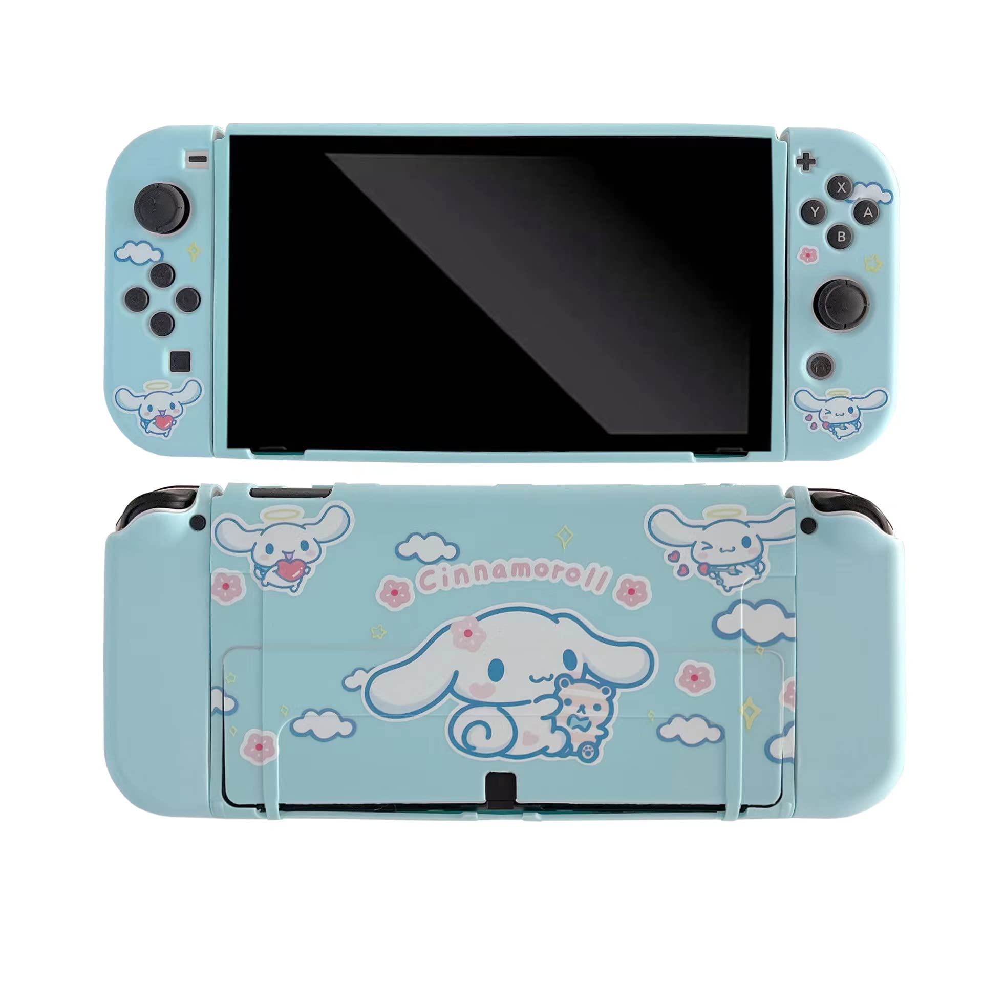 Cute Cinnamon roll Case Compatible with Nintendo Switch OLED, Dockable Case Cover, Ergonomic Soft TPU Grip Case for Joycon, Sparkle Skin Set