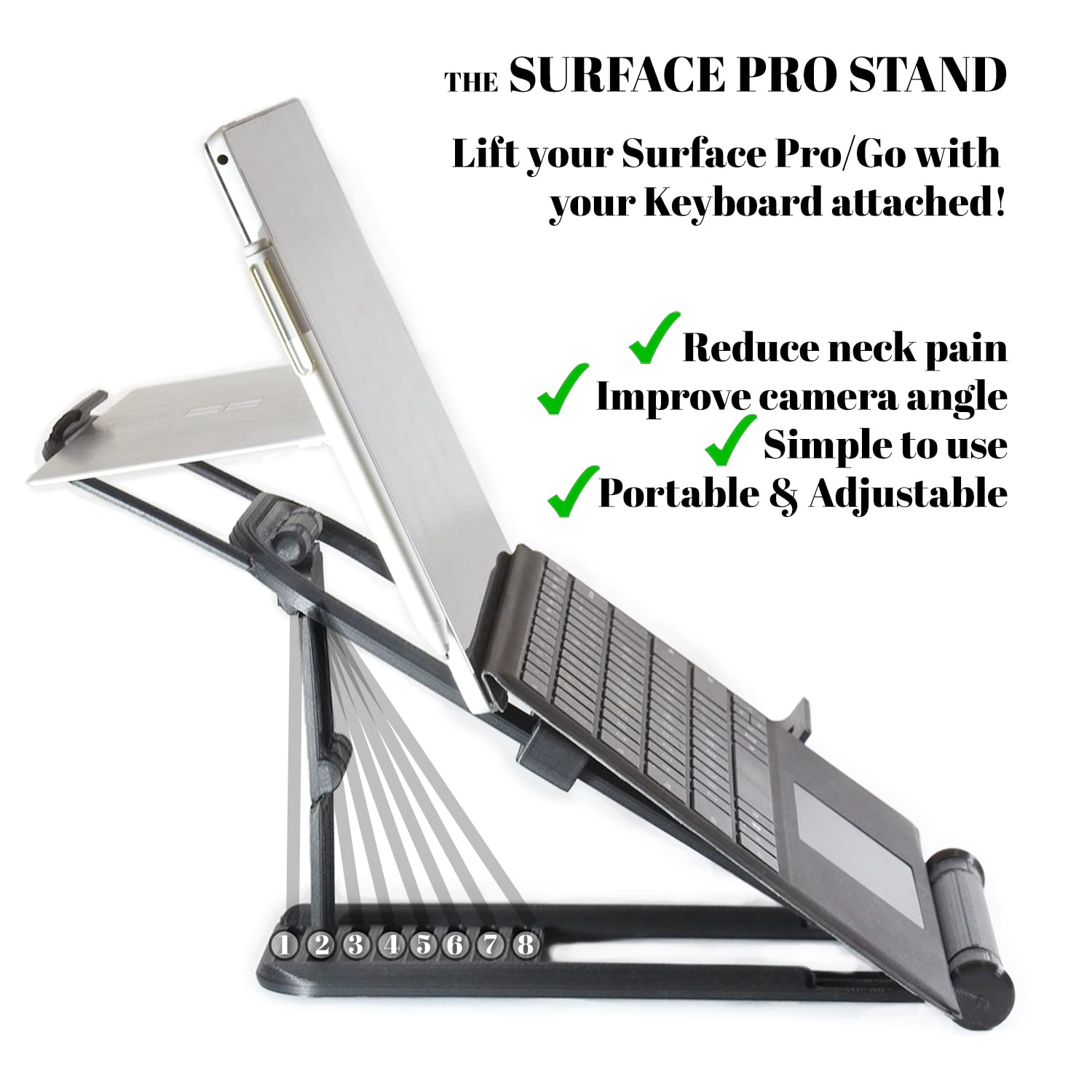 CUTTING EDGE INDUSTRIES SURFACE PRO STAND: Lift your Surface with Keyboard Attached - Reduce Neck Pain, Improve Camera Angle, Portable, Adjustable, Easy to Use