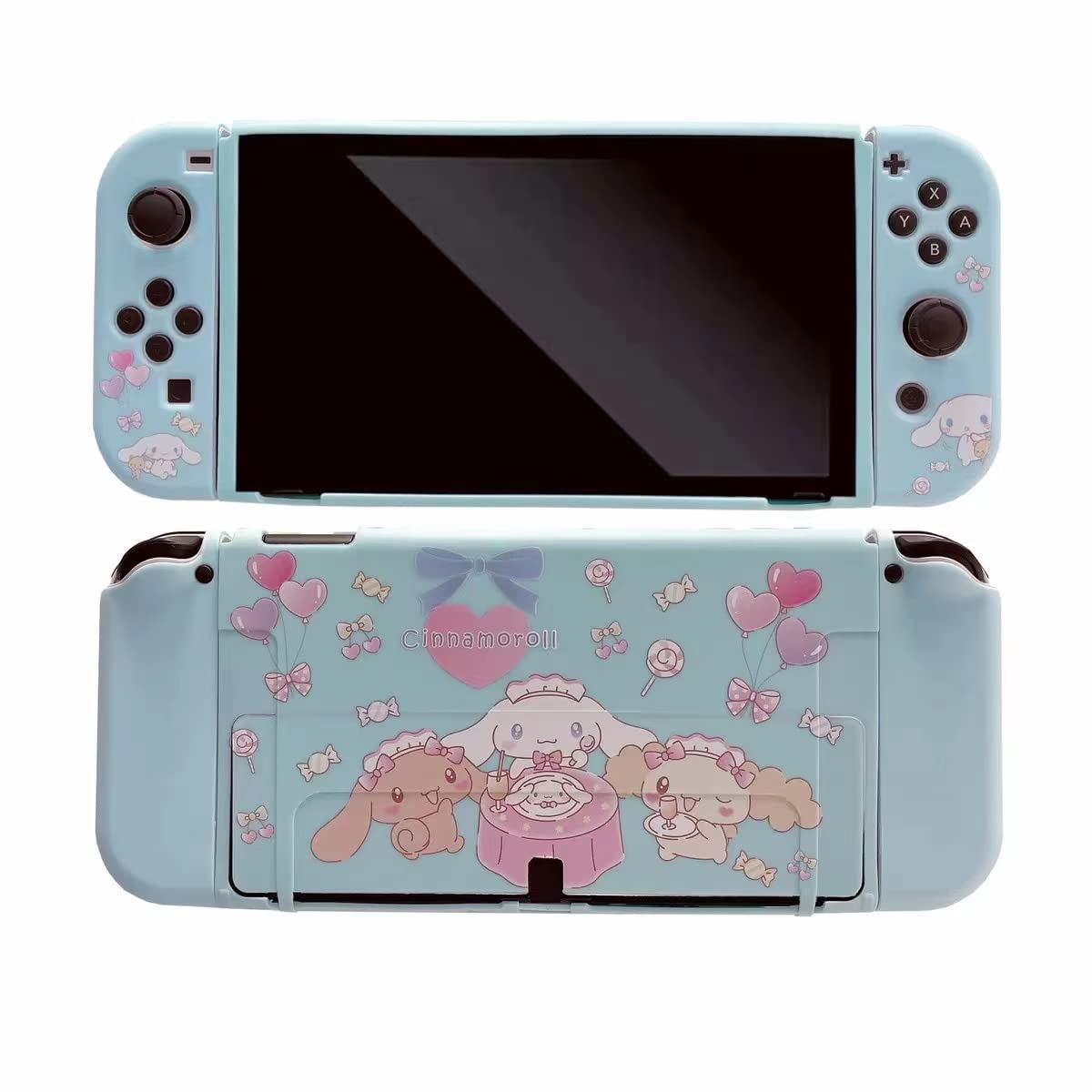 Cute Cinnamon roll Case Compatible with Nintendo Switch OLED, Dockable Case Cover, Ergonomic Soft TPU Grip Case for Joycon, Sparkle Skin Set