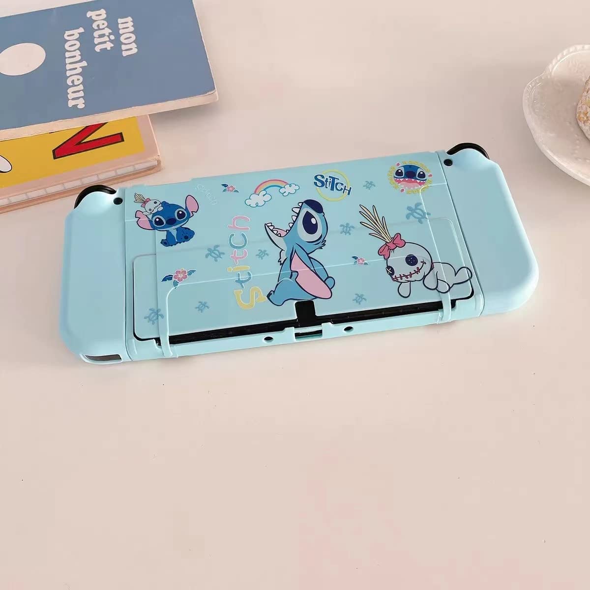 Cute Stitch Case Compatible with Nintendo Switch OLED, Dockable Case Cover, Ergonomic Soft TPU Grip Case for Joycon, Sparkle Skin Set