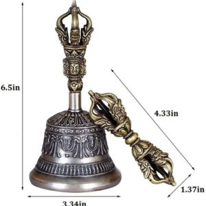 6.5" Tibetan Buddhist Meditation Bell and Dorje Set, Made in Nepal-100% Handmade Dharma Objects Copper Bell for Home Decoration for Meditation, Prayer, Reiki, Clarity, Focus, Healing Dorje Set